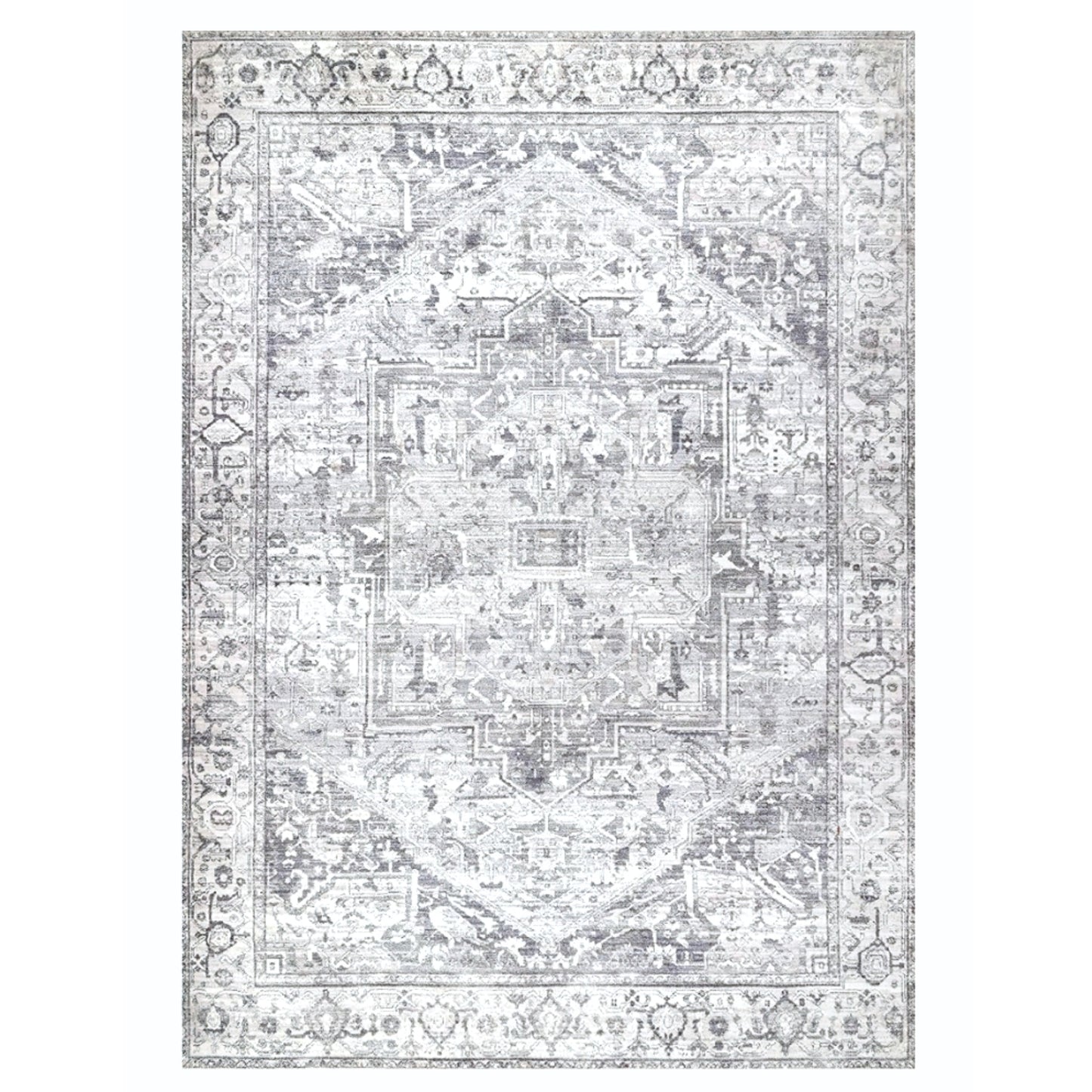 Archaic Ash - Grey & Ivory Parisian Distressed Washable Rug CLEARANCE