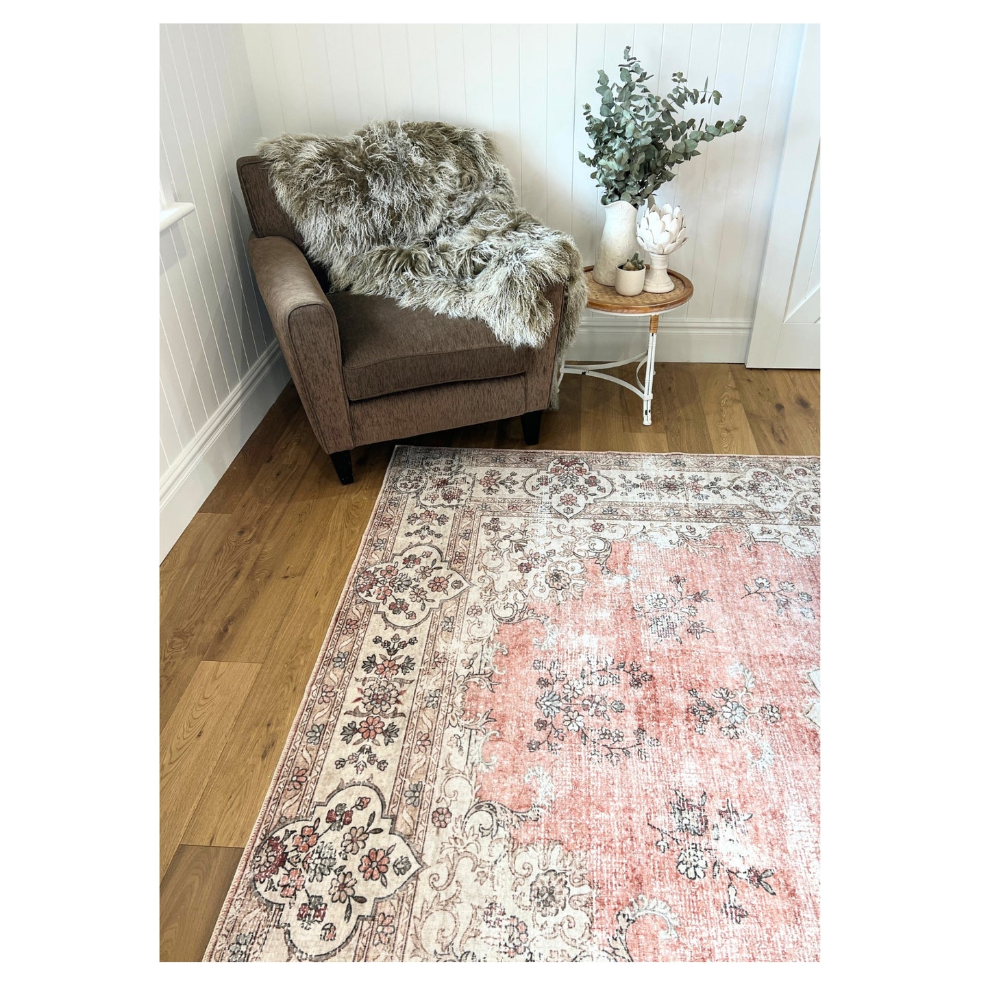 Blossom - Blush Bohemian Vintage Persian Distressed Washable Rug CLEARANCE