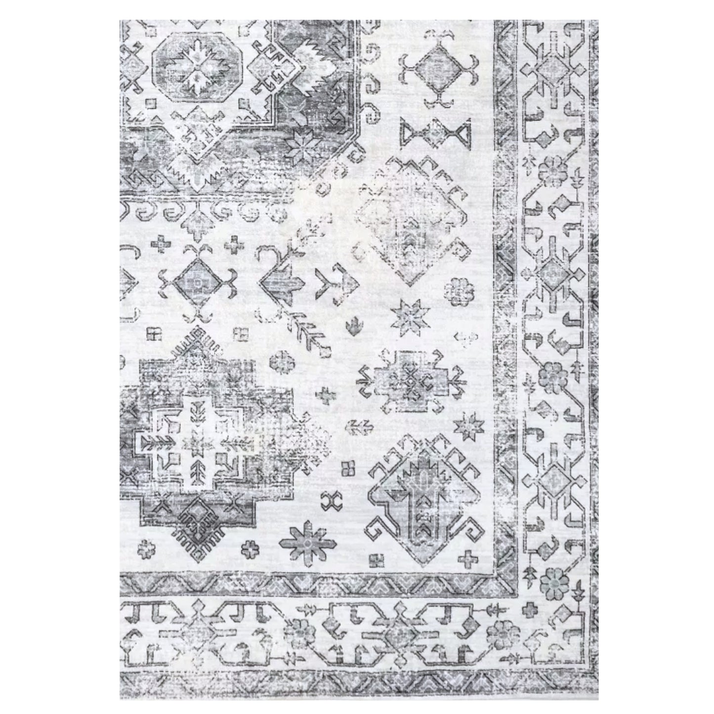 Chiefs Spirit - Grey & Off White Vintage Persian Distressed Washable Rug CLEARANCE