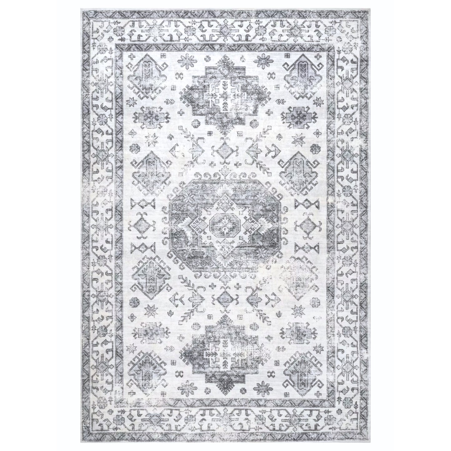 Chiefs Spirit - Grey & Off White Vintage Persian Distressed Washable Rug CLEARANCE