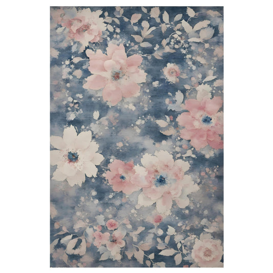 Florence - Denim Blue, Pink & Ivory floral water colour rug.