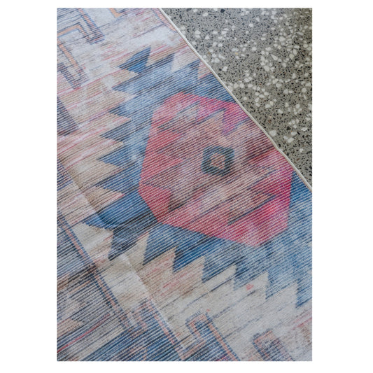 Indigo Autumn - Berry & Navy Distressed Washable Rug CLEARANCE