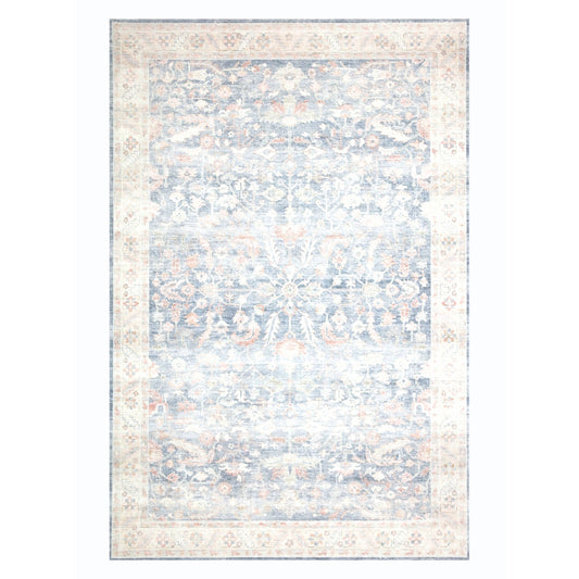 Seraphina - Floral Taupe & Navy Distressed Washable Rug CLEARANCE