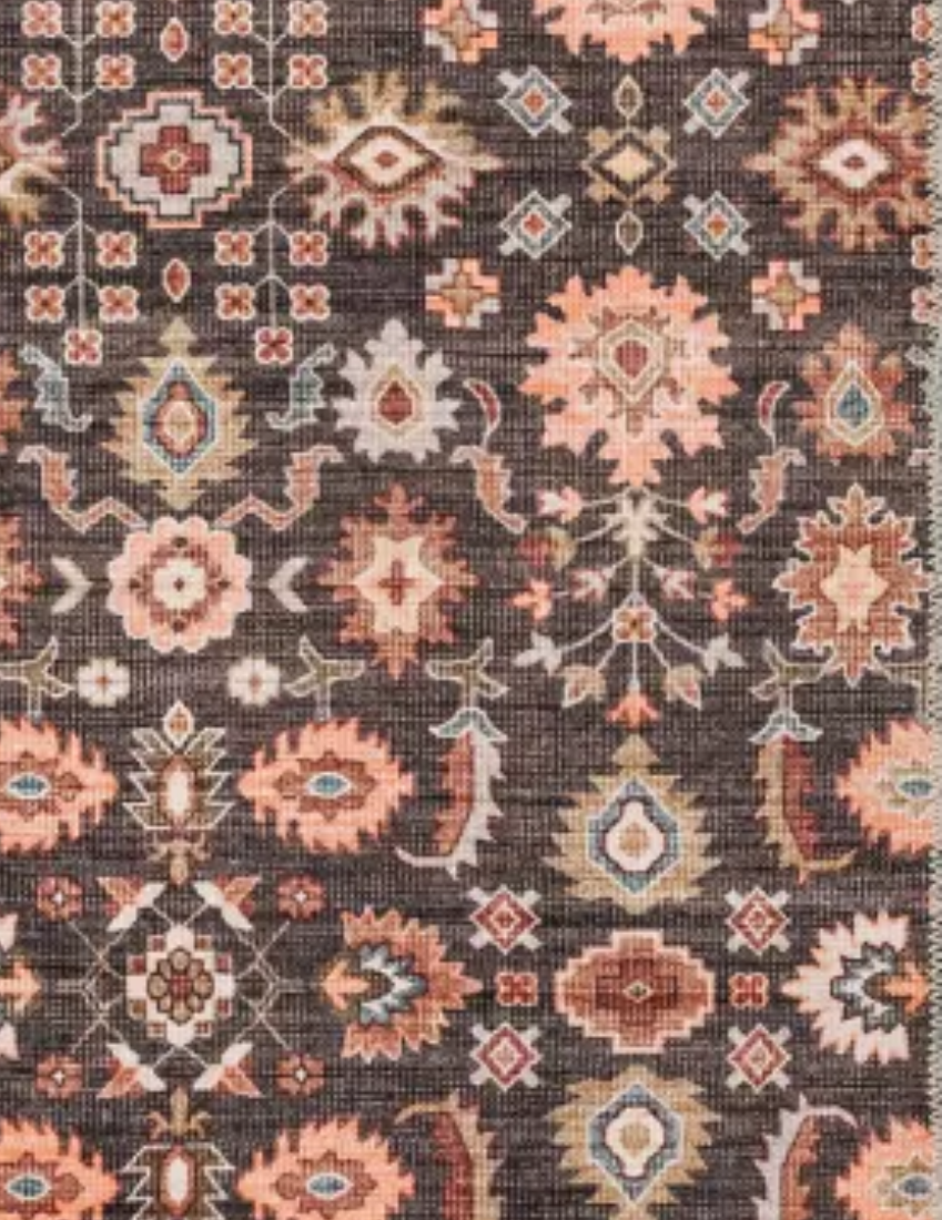 Solstice - Chocolate & Burnt Orange Floral Persian Distressed Washable Runner Rug