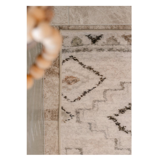 Tusk - Tan & Ivory Tribal Distressed Washable Runner Rug